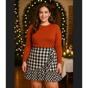 J. Crew Ruffle Mini Skirt Women’s 16 TALL Peplum Black White Gingham Check Zip